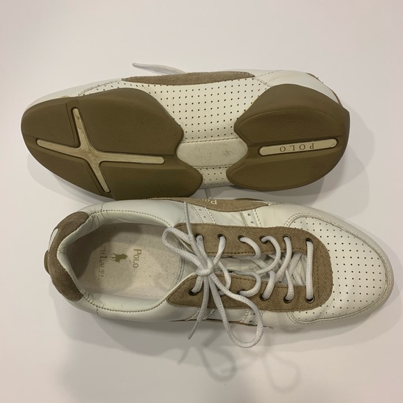 Polo RalphLauren Leather Shoes White/Tan 7 1/2 M - Picture 2 of 4